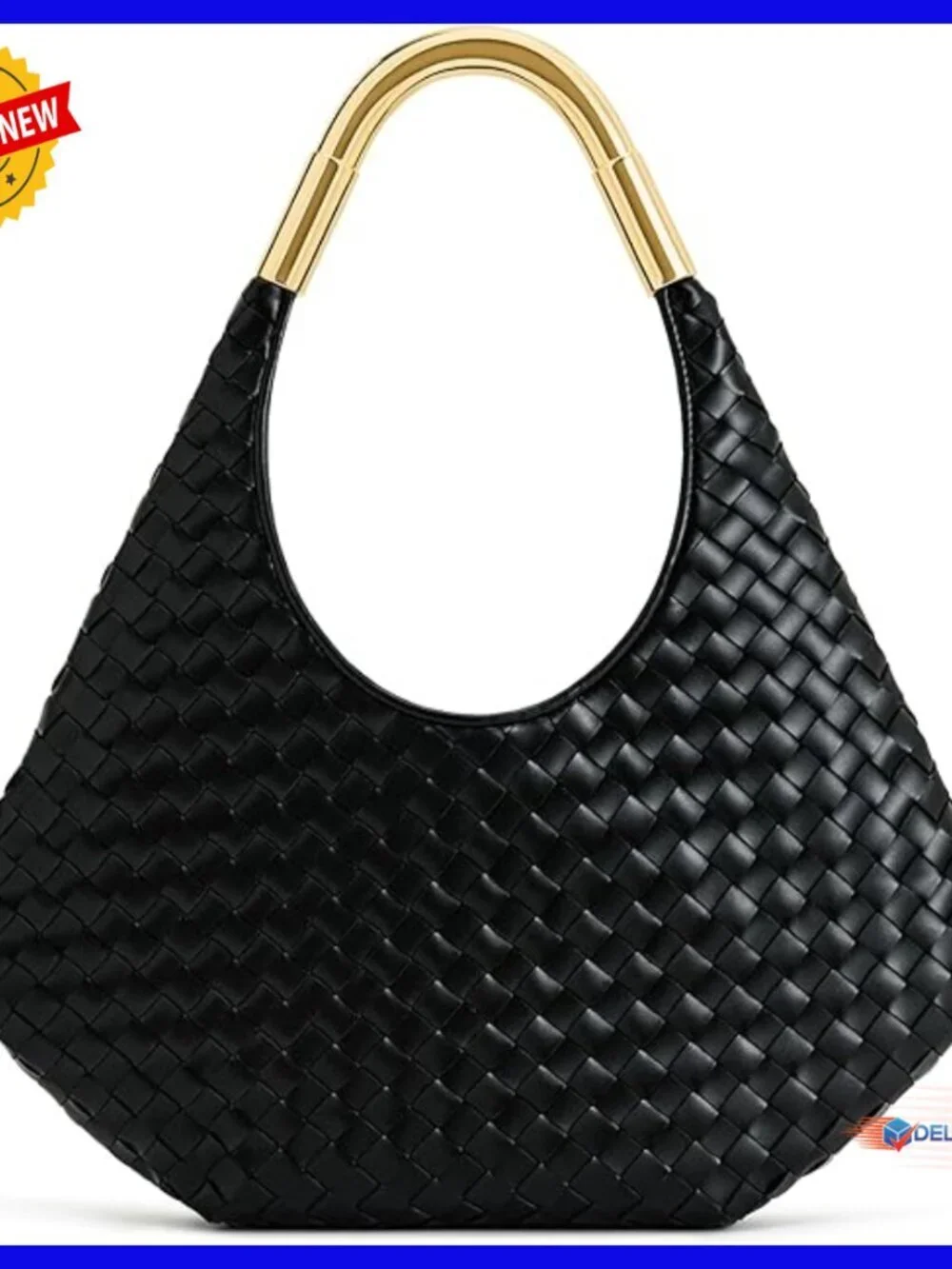 Vegan Leather Hobo Bag with Metal Handle, Fits Phone, Shoulder Strap
